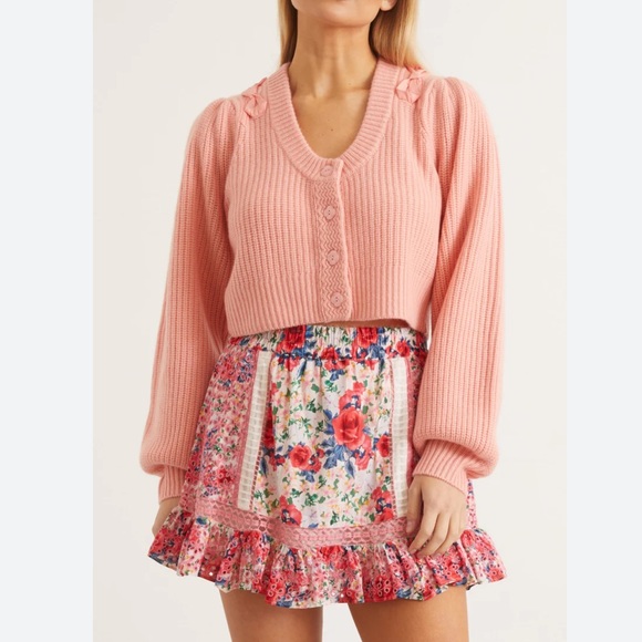 NWT LOVESHACKFANCY Branton Cropped Cardigan in Rosebud - Picture 2 of 14
